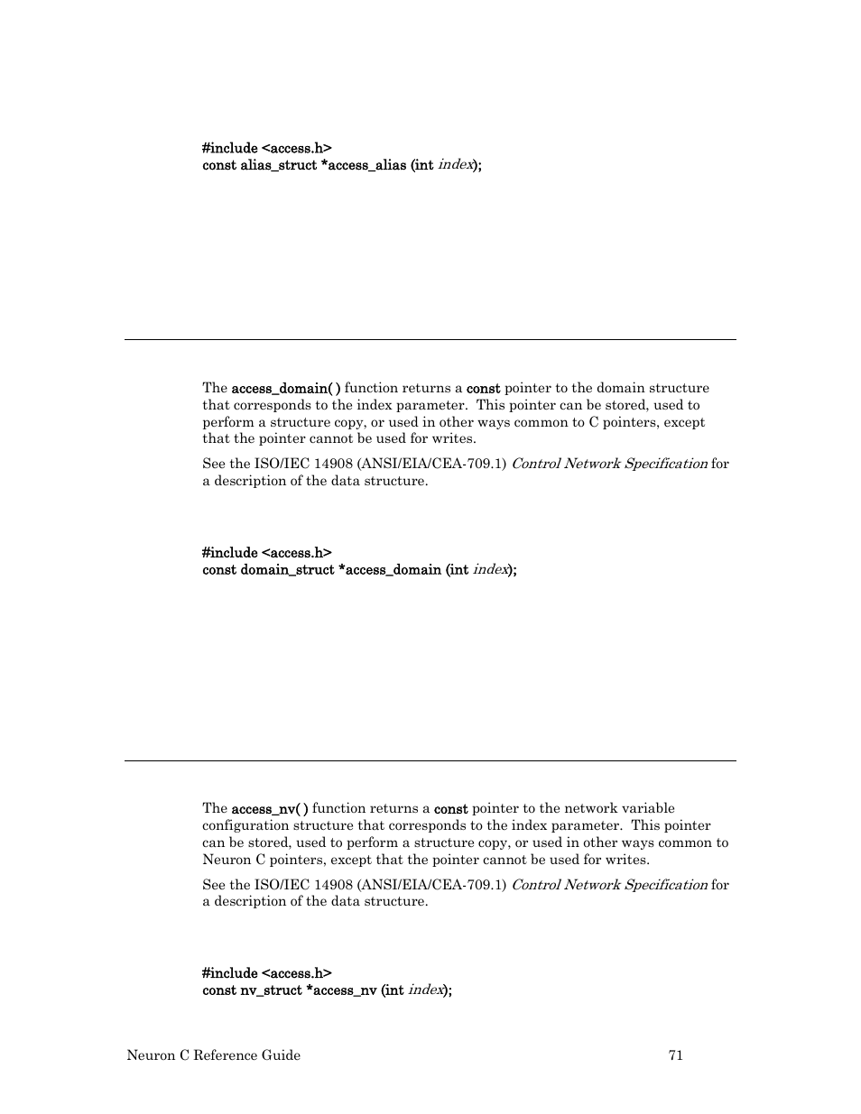 Syntax, Example, Access_domain( ) function | Access_nv( ) function | Echelon Neuron C User Manual | Page 91 / 267