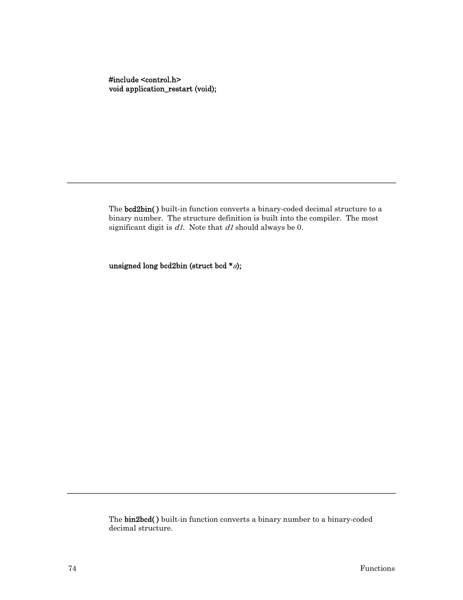 Syntax, Example, Bcd2bin( ) built-in function | Bin2bcd( ) built-in function | Echelon Neuron C User Manual | Page 94 / 267