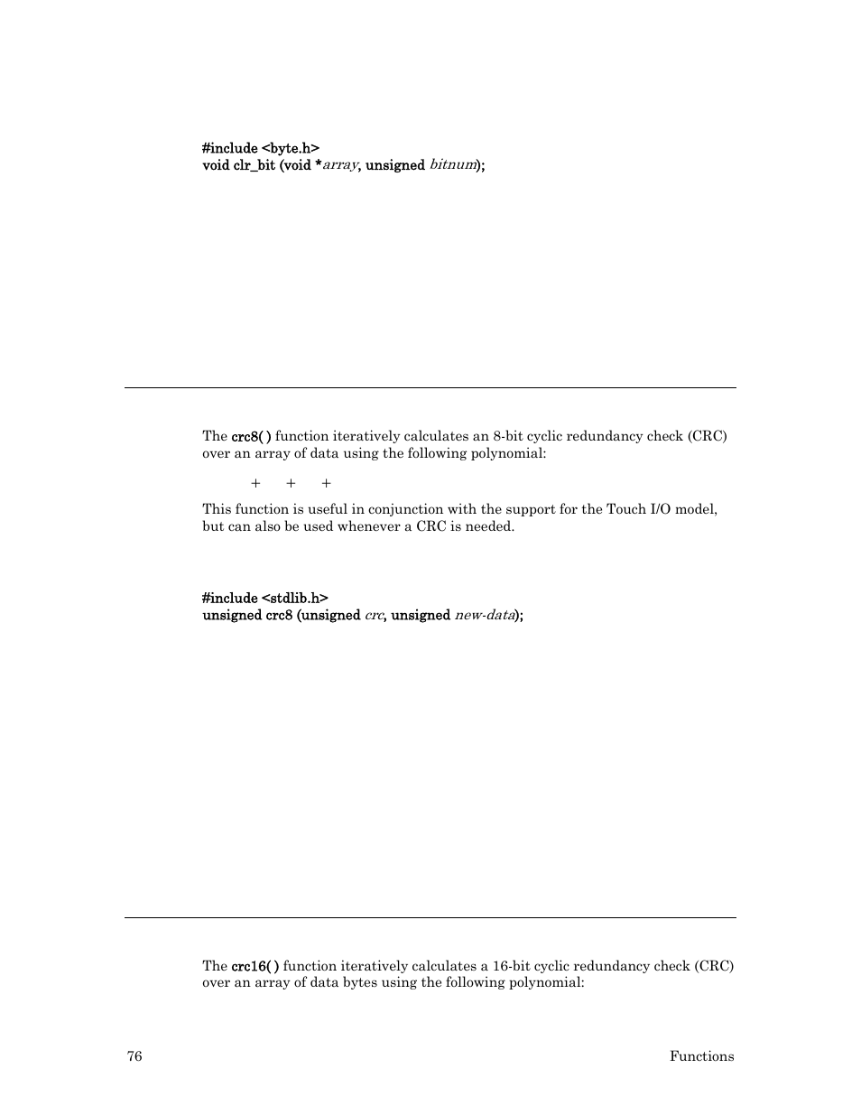 Syntax, Example, Crc8( ) function | Crc16( ) function | Echelon Neuron C User Manual | Page 96 / 267