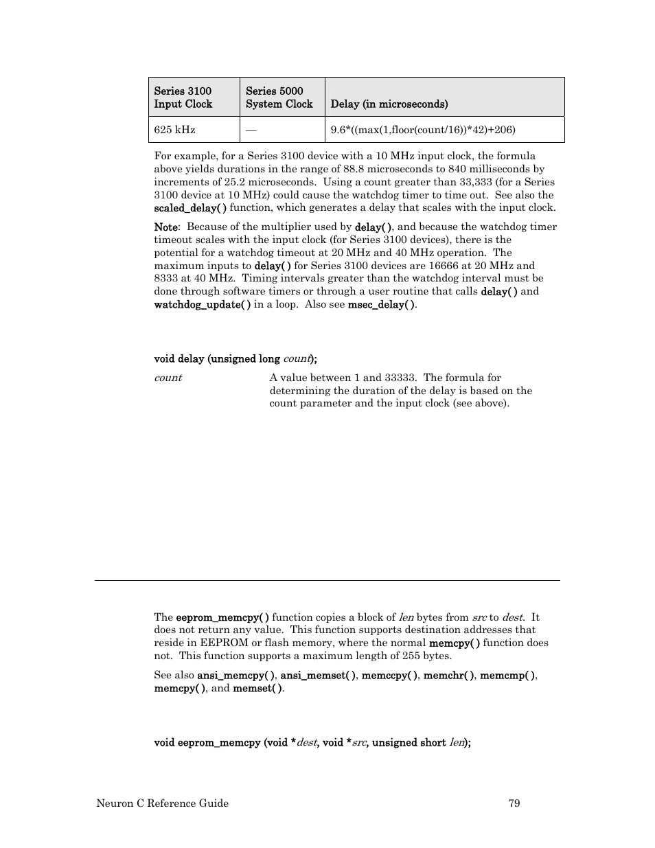 Syntax, Example, Eeprom_memcpy( ) function | Echelon Neuron C User Manual | Page 99 / 267