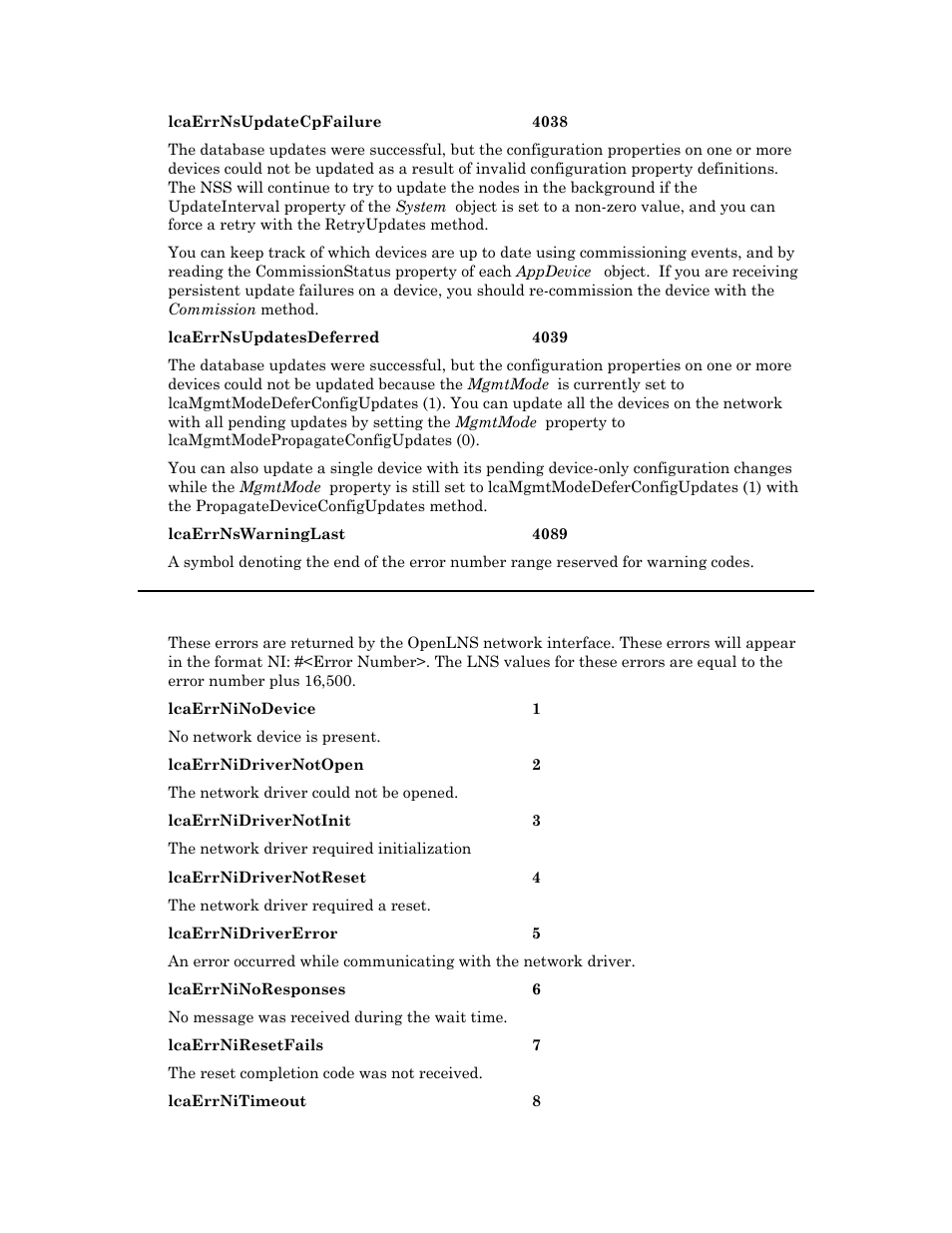 Network interface errors | Echelon OpenLNS User Manual | Page 1030 / 1081