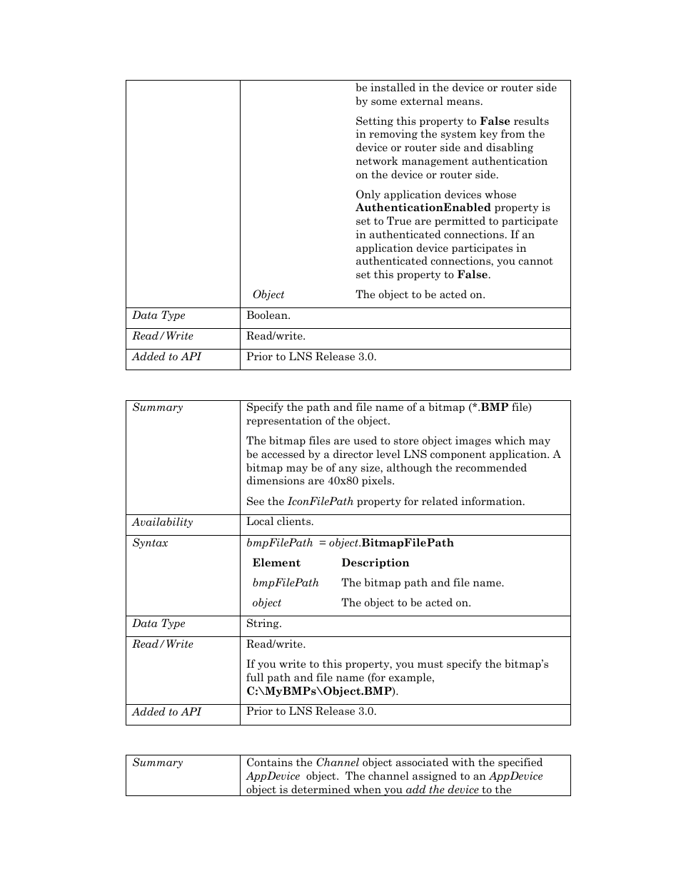Bitmapfilepath, Channel | Echelon OpenLNS User Manual | Page 105 / 1081