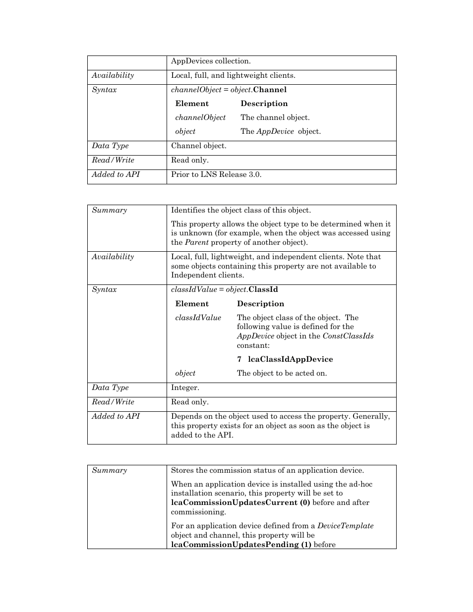 Classid, Commissionstatus | Echelon OpenLNS User Manual | Page 106 / 1081