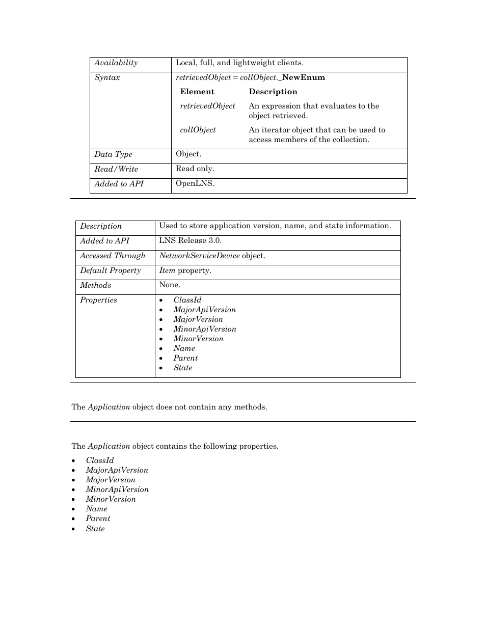 Application, Methods, Properties | Echelon OpenLNS User Manual | Page 137 / 1081