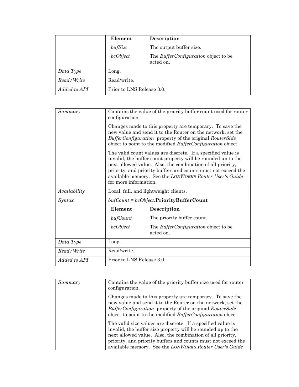 Prioritybuffercount, Prioritybuffersize | Echelon OpenLNS User Manual | Page 145 / 1081