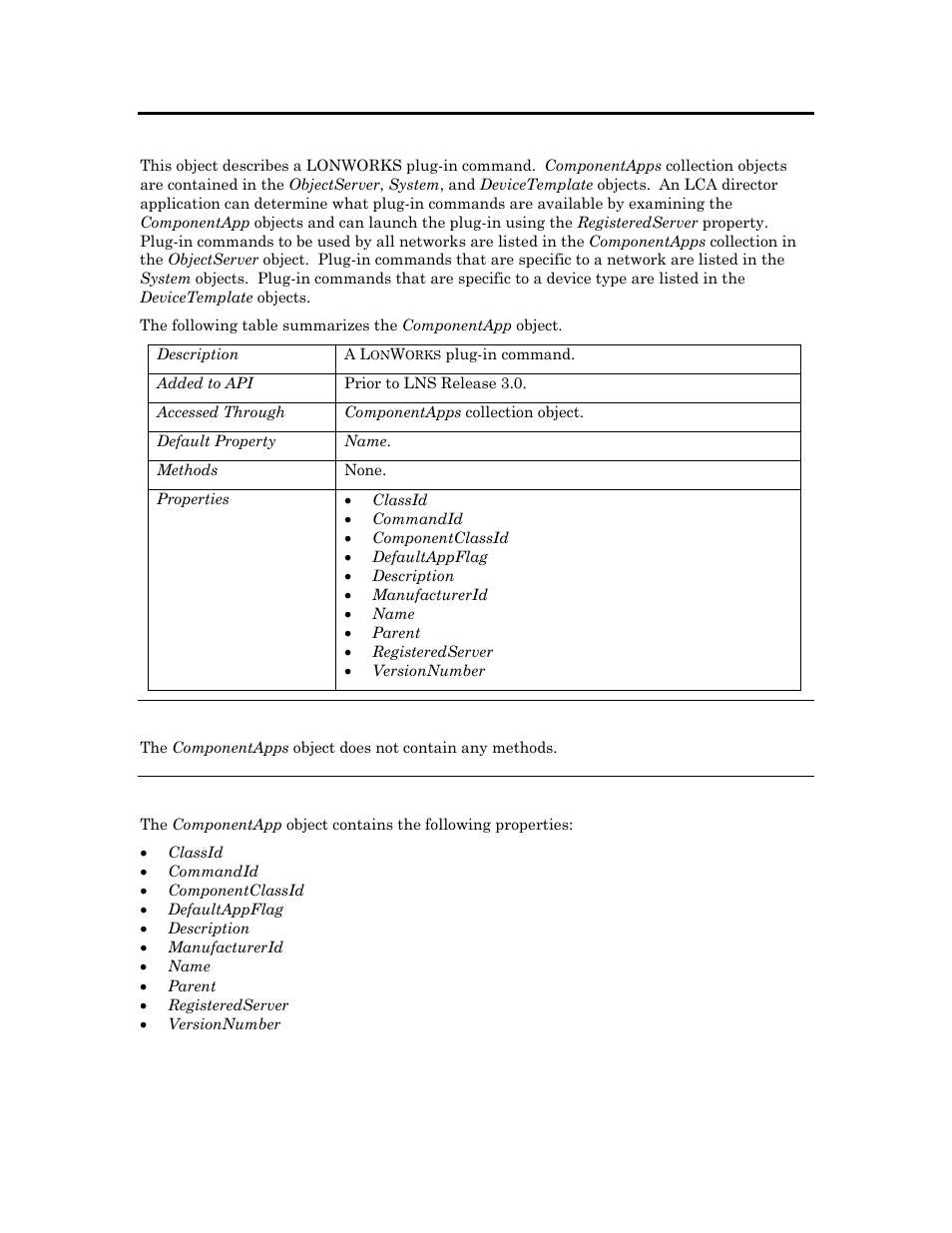 Componentapp, Methods, Properties | Echelon OpenLNS User Manual | Page 165 / 1081