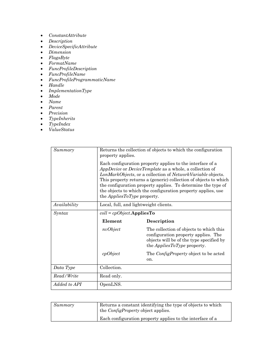 Appliesto, Appliestotype, Bytelength | Echelon OpenLNS User Manual | Page 188 / 1081