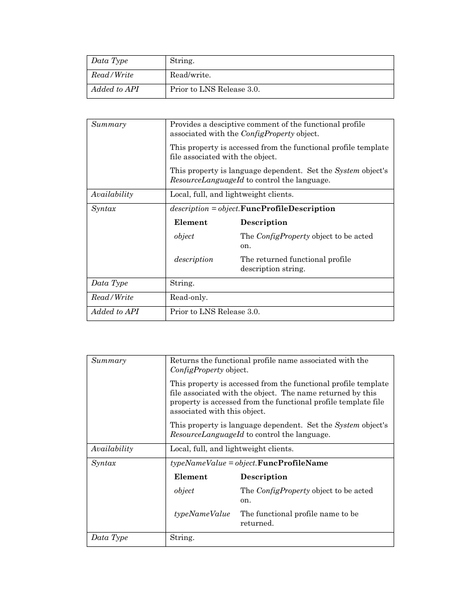 Funcprofiledescription, Funcprofilename | Echelon OpenLNS User Manual | Page 203 / 1081