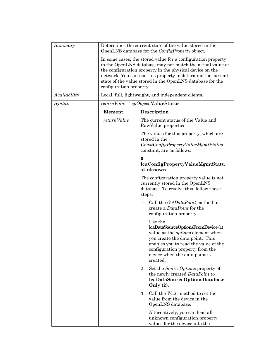 Valuestatus | Echelon OpenLNS User Manual | Page 210 / 1081