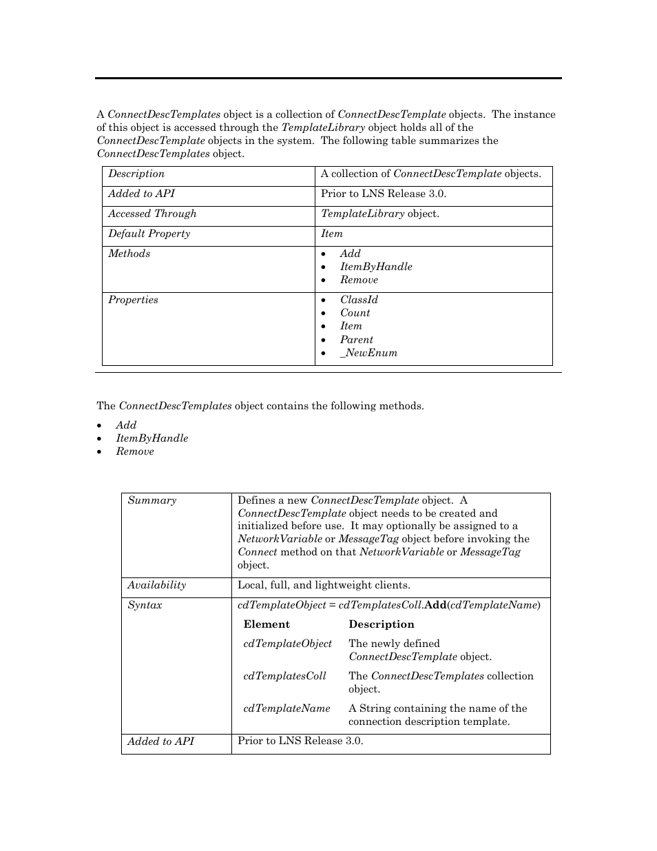 Connectdesctemplates, Methods | Echelon OpenLNS User Manual | Page 228 / 1081