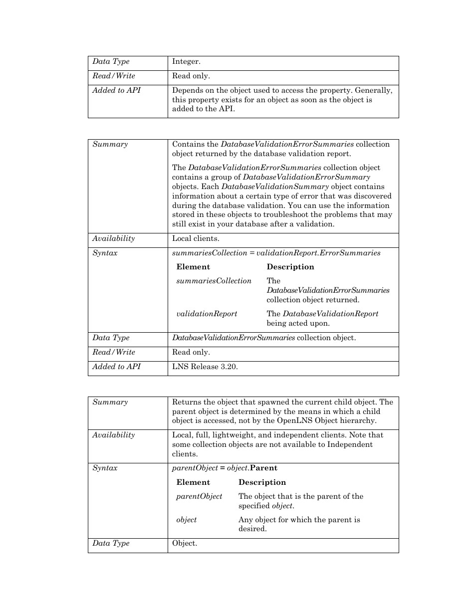 Errorsummaries, Parent | Echelon OpenLNS User Manual | Page 241 / 1081