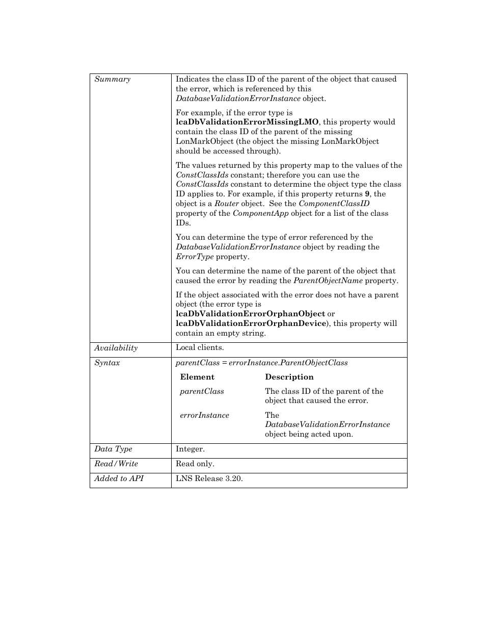 Parentobjectclass | Echelon OpenLNS User Manual | Page 252 / 1081