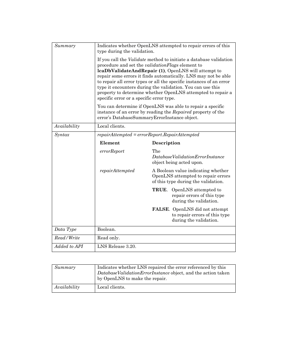 Repairattempted, Repaired | Echelon OpenLNS User Manual | Page 256 / 1081