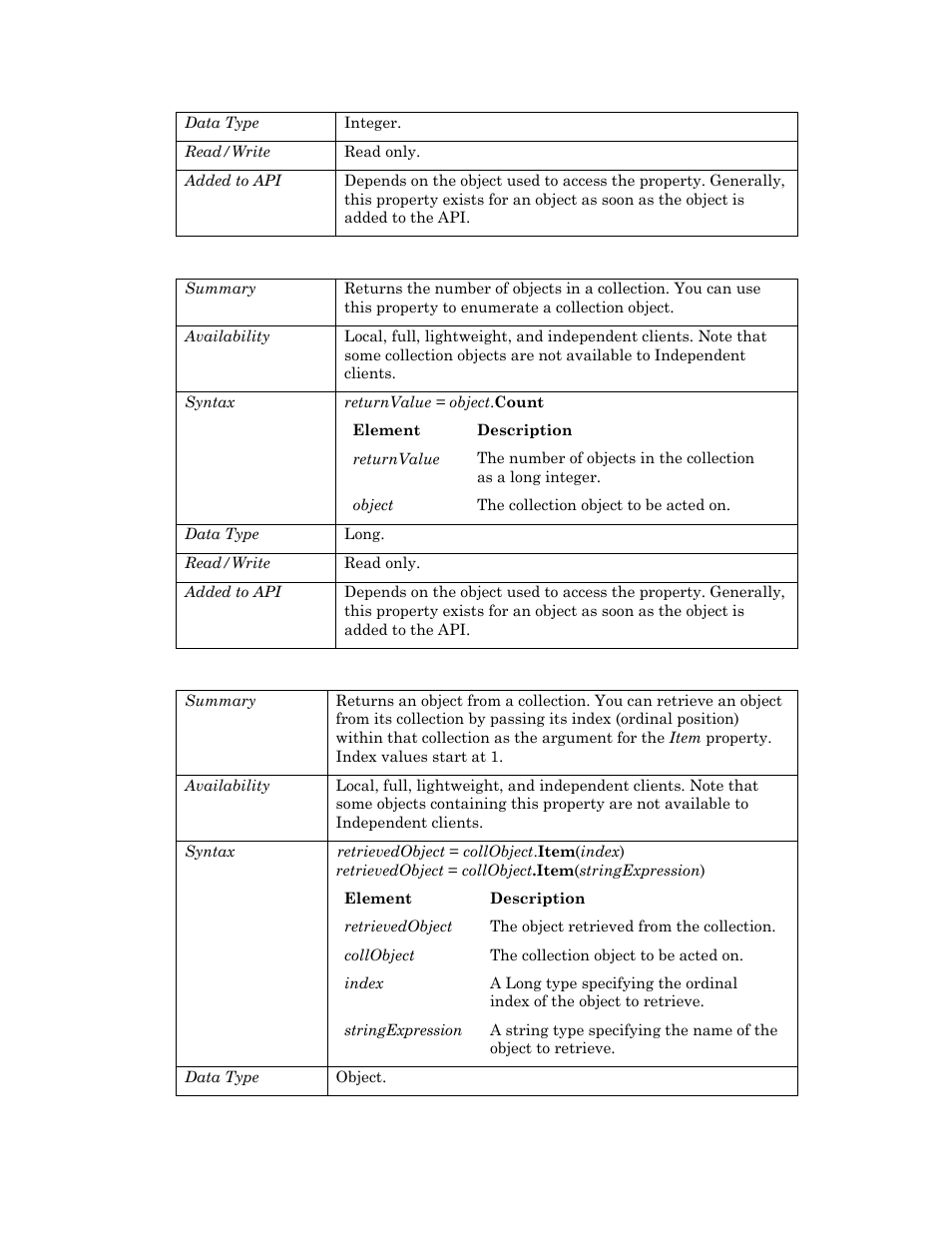 Count, Item | Echelon OpenLNS User Manual | Page 259 / 1081