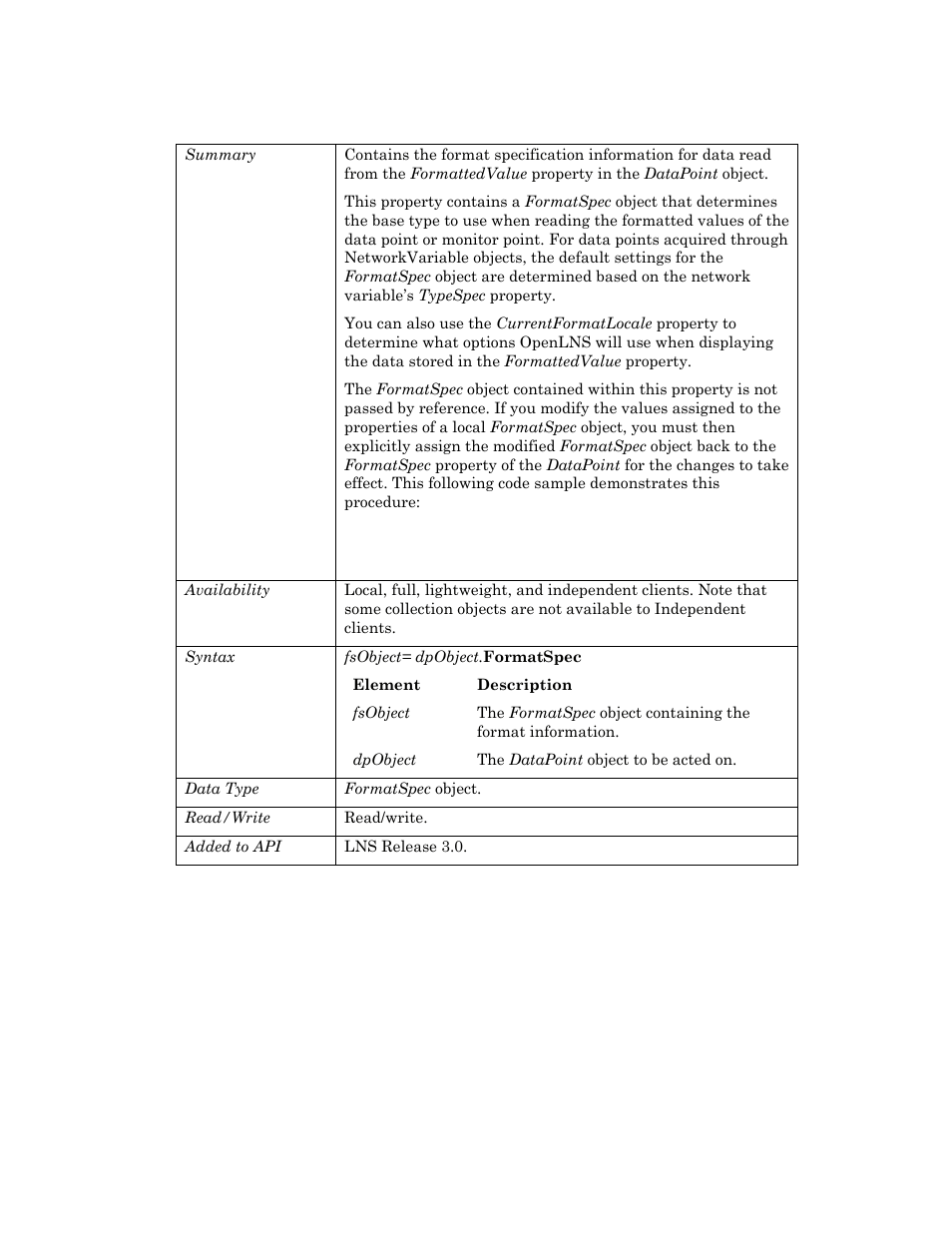 Formatspec | Echelon OpenLNS User Manual | Page 277 / 1081