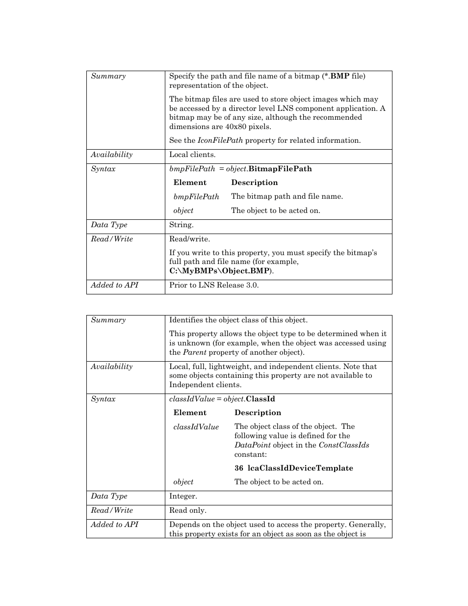 Bitmapfilepath, Classid | Echelon OpenLNS User Manual | Page 308 / 1081