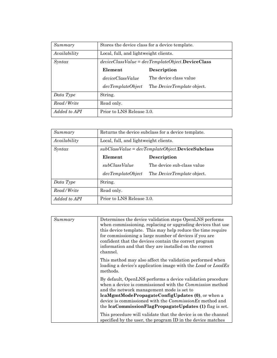 Deviceclass, Devicesubclass, Devicevalidation | Devicevalidation p | Echelon OpenLNS User Manual | Page 310 / 1081