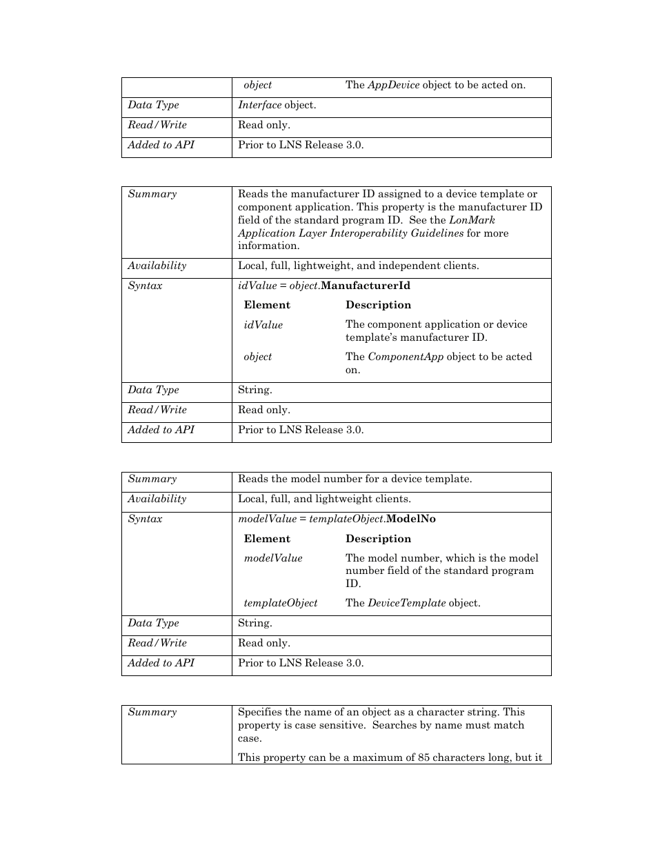 Manufacturerid, Modelno, Name | Echelon OpenLNS User Manual | Page 317 / 1081