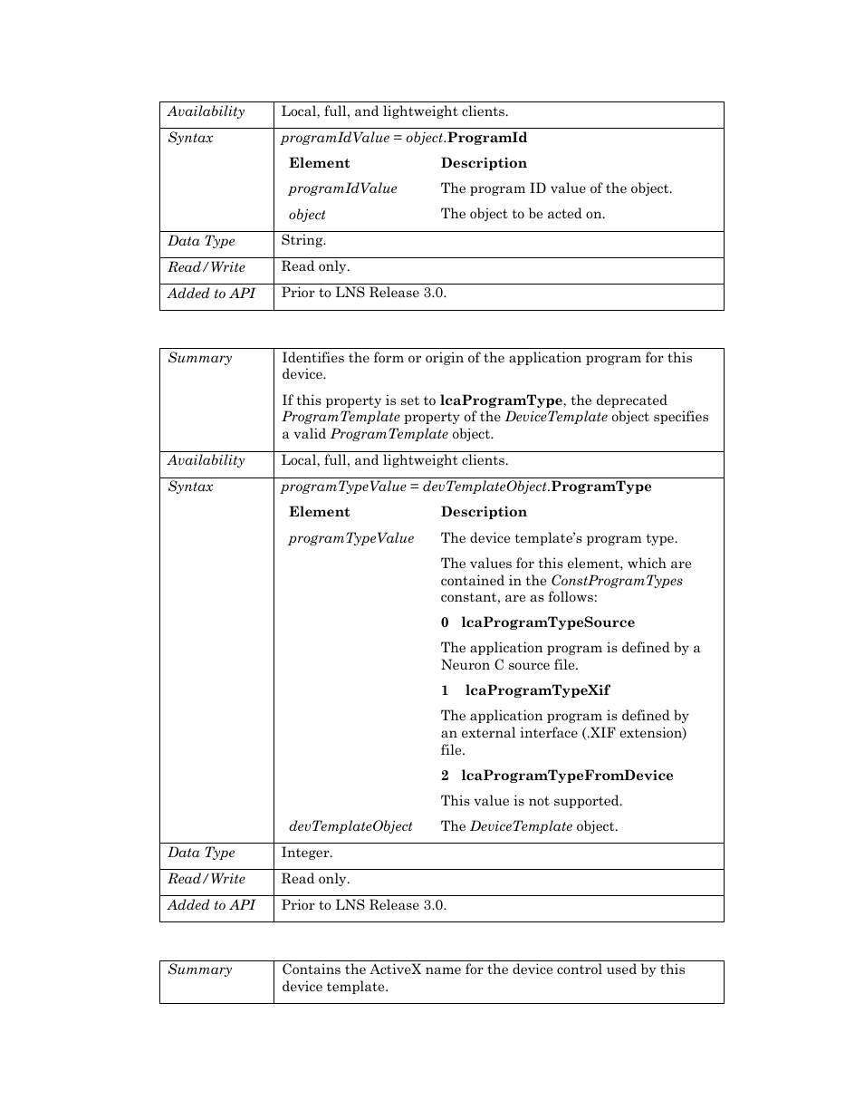 Programtype, Registeredcomponent | Echelon OpenLNS User Manual | Page 319 / 1081