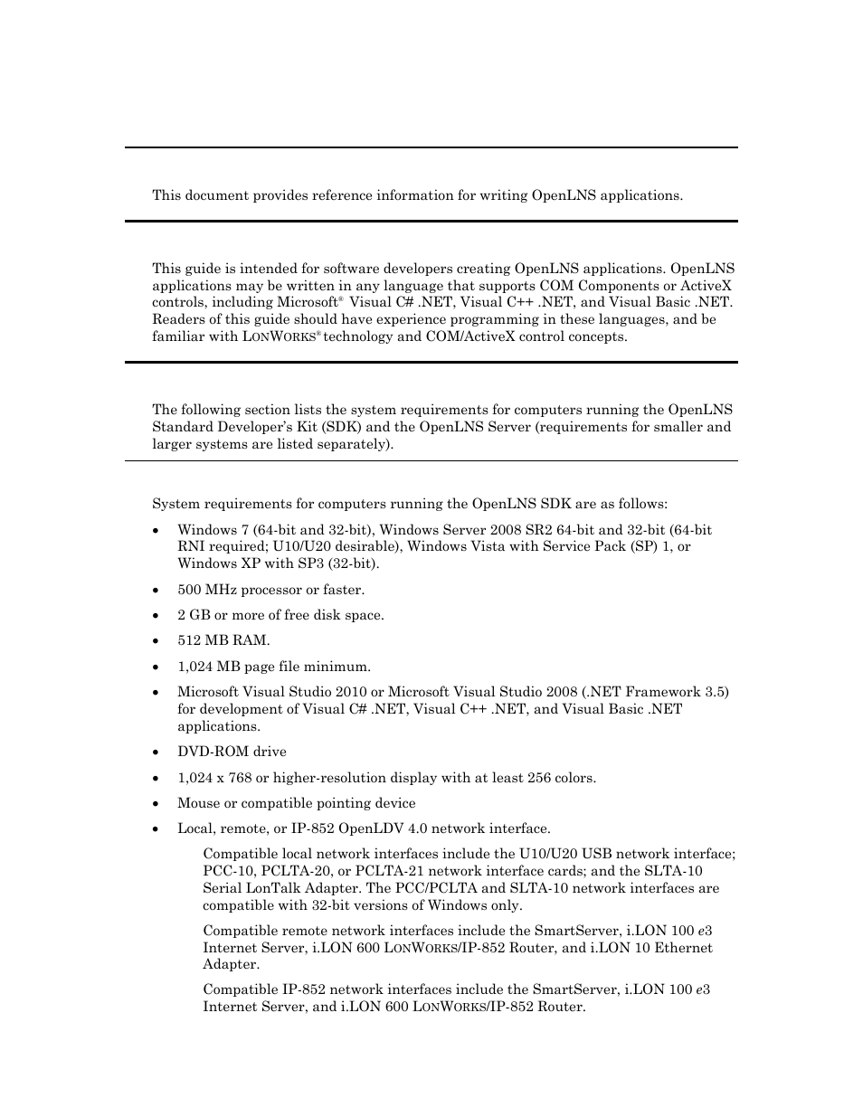 Purpose, Audience, System requirements | Openlns sdk | Echelon OpenLNS User Manual | Page 32 / 1081