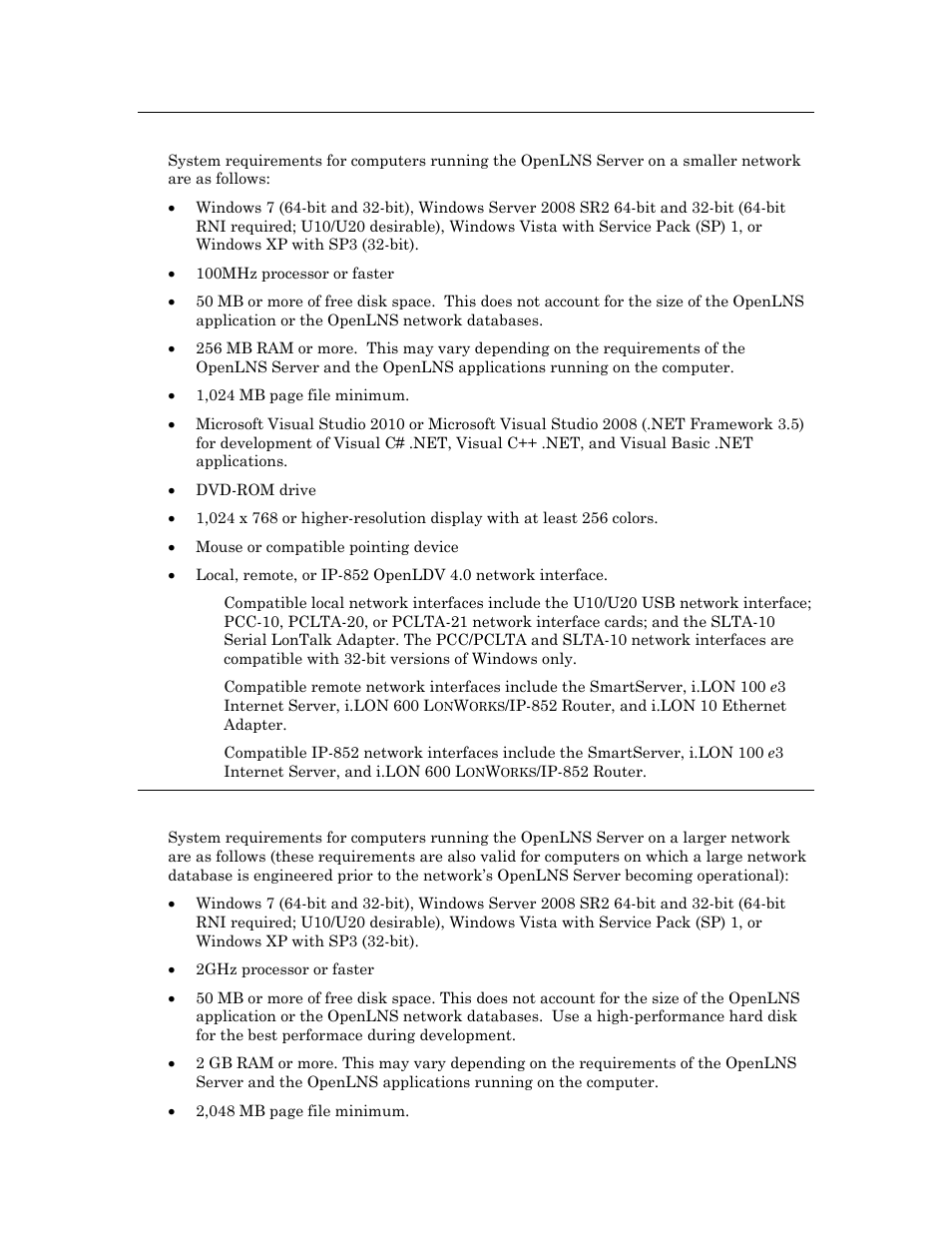 Openlns server computer (smaller network), Openlns server computer (larger, busier network) | Echelon OpenLNS User Manual | Page 33 / 1081