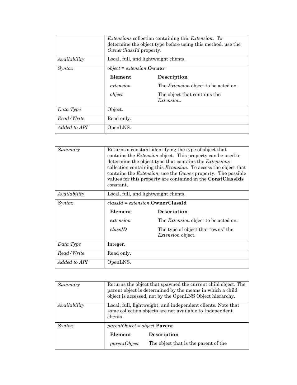 Ownerclassid, Parent, Owner | Echelon OpenLNS User Manual | Page 343 / 1081