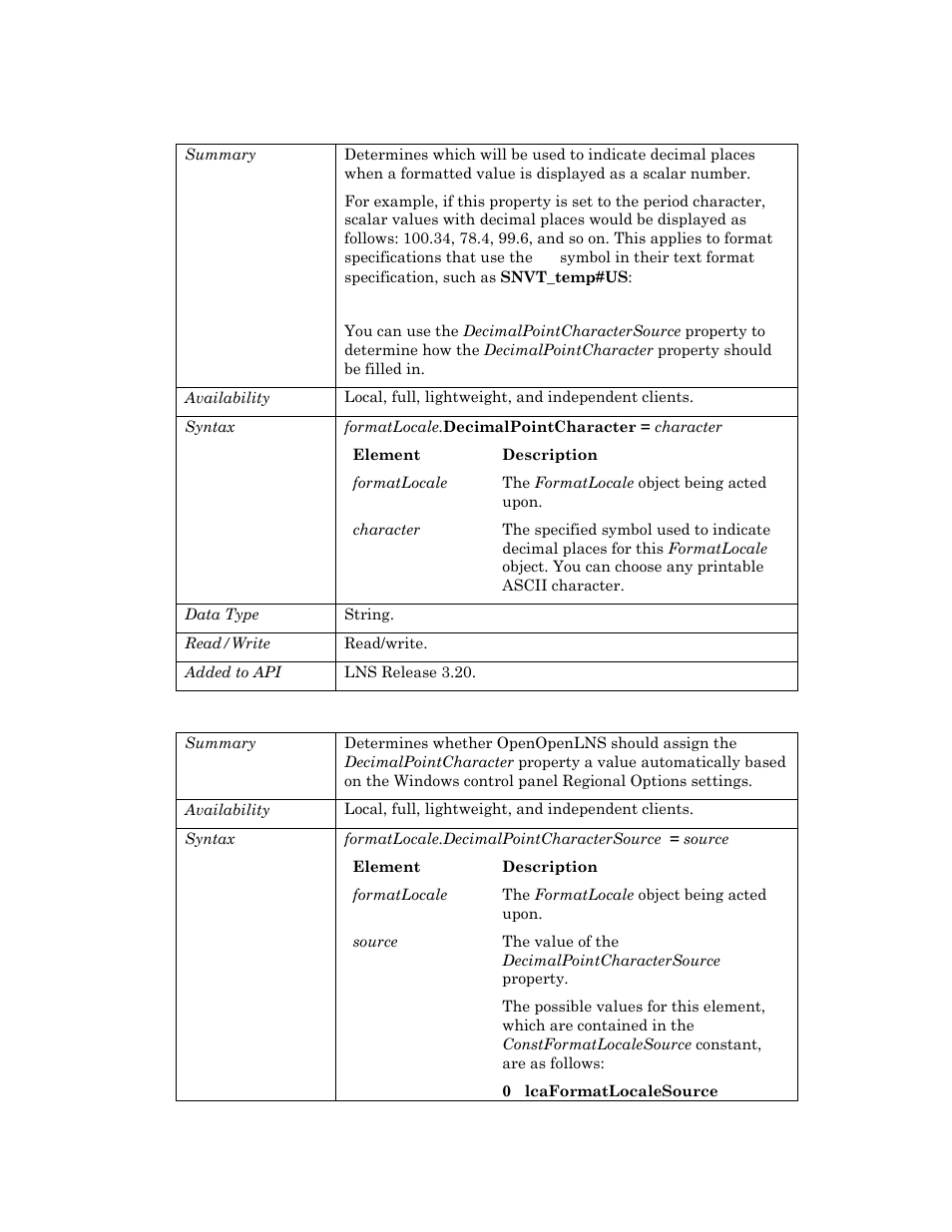 Decimalpointcharacter, Decimalpointcharactersource | Echelon OpenLNS User Manual | Page 370 / 1081