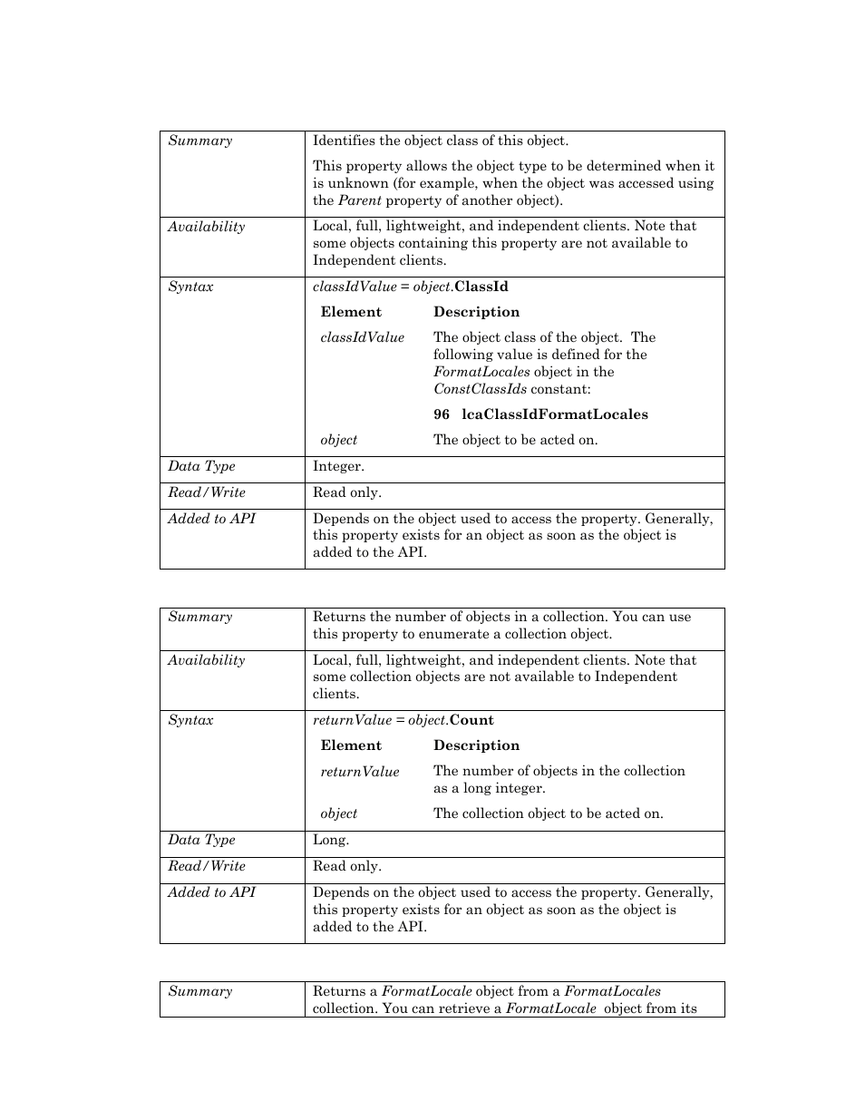 Classid, Count, Item | Echelon OpenLNS User Manual | Page 394 / 1081