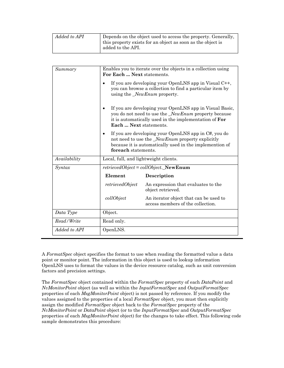 Newenum, Formatspec, E formatspec o | Echelon OpenLNS User Manual | Page 396 / 1081