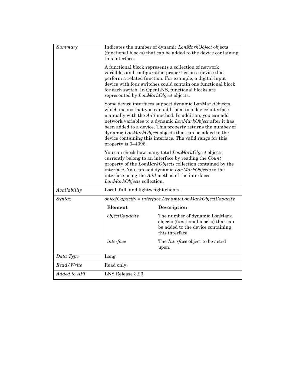 Dynamiclonmarkobjectcapacity | Echelon OpenLNS User Manual | Page 428 / 1081