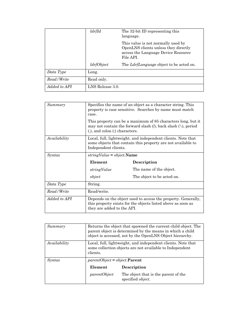 Name, Parent, Name p | Echelon OpenLNS User Manual | Page 444 / 1081