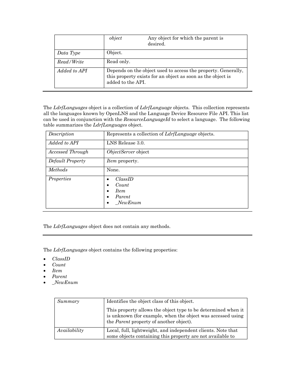 Ldrflanguages, Methods, Properties | Classid | Echelon OpenLNS User Manual | Page 445 / 1081