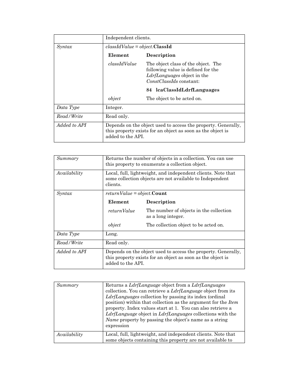 Count, Item | Echelon OpenLNS User Manual | Page 446 / 1081