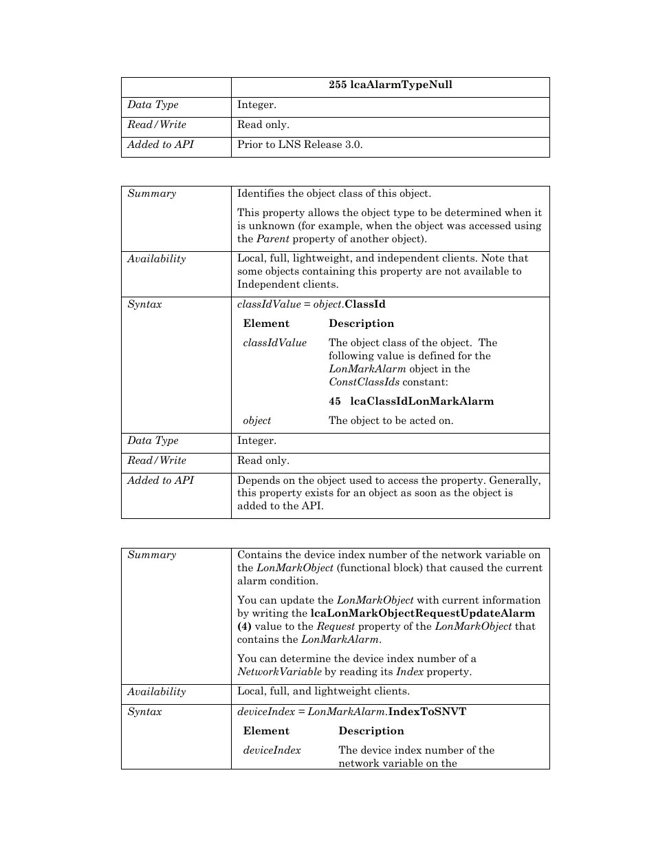 Classid, Indextosnvt | Echelon OpenLNS User Manual | Page 450 / 1081