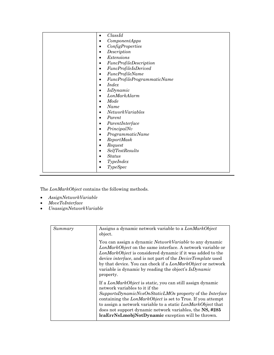 Methods, Assignnetworkvariable | Echelon OpenLNS User Manual | Page 455 / 1081
