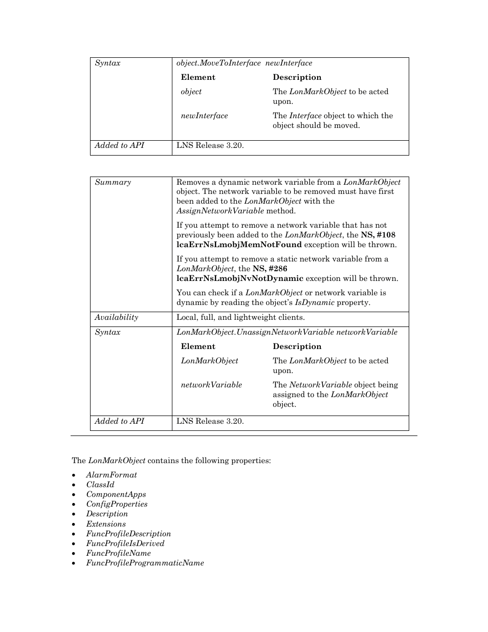 Unassignnetworkvariable, Properties | Echelon OpenLNS User Manual | Page 458 / 1081