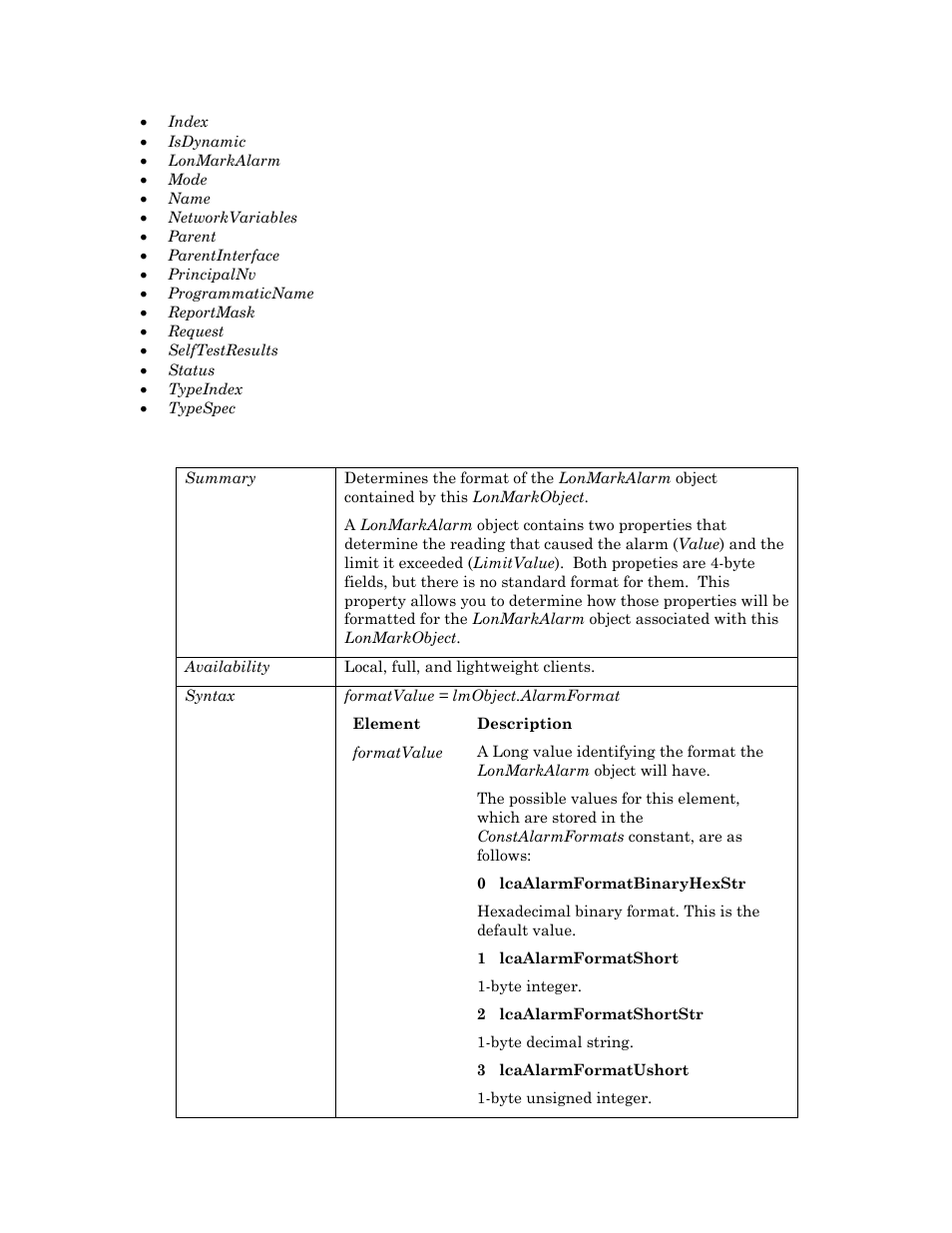 Alarmformat | Echelon OpenLNS User Manual | Page 459 / 1081