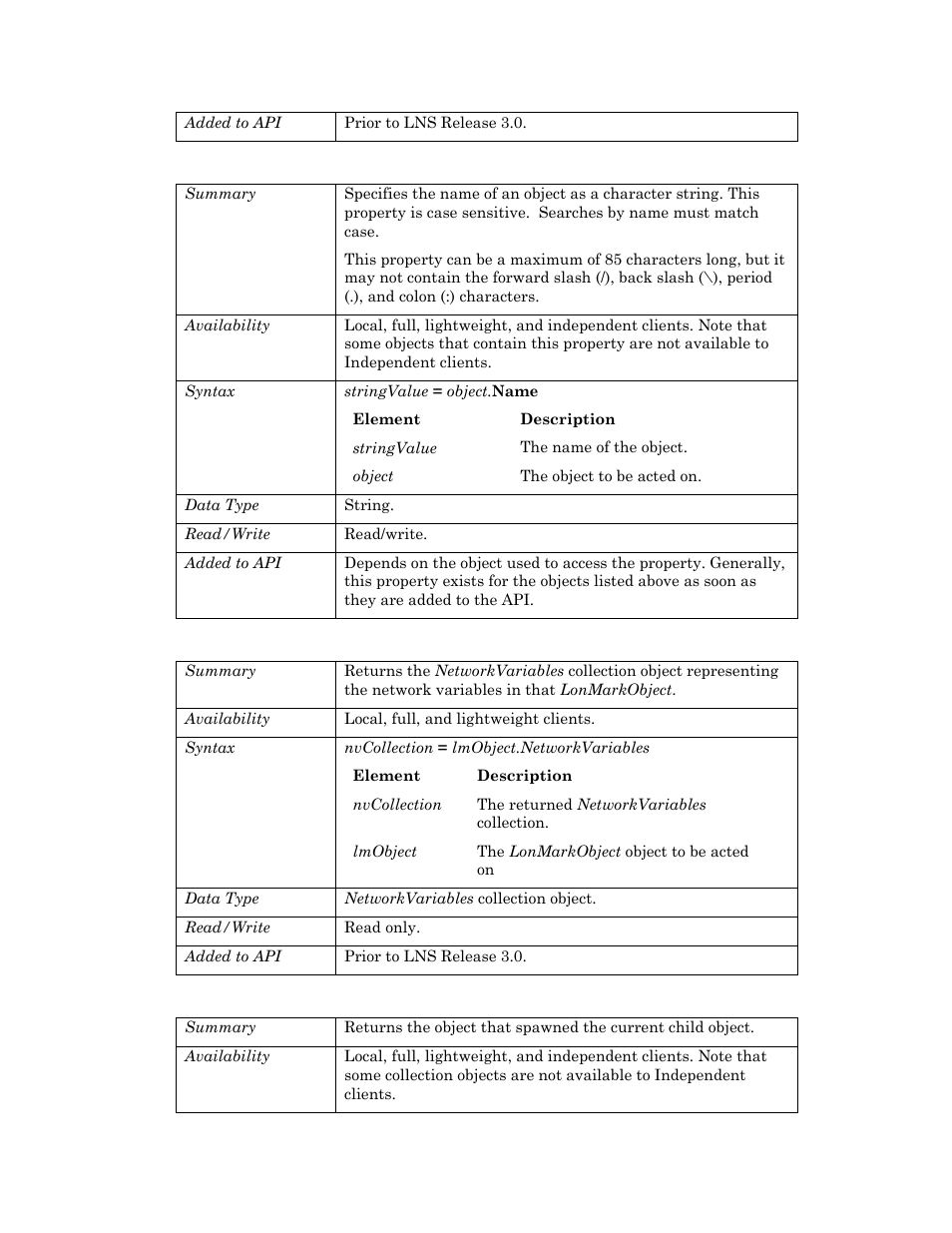 Name, Networkvariables, Parent | Echelon OpenLNS User Manual | Page 468 / 1081