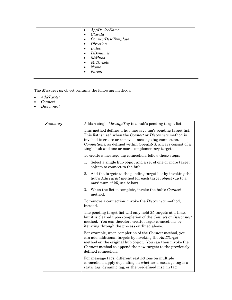 Methods, Addtarget | Echelon OpenLNS User Manual | Page 487 / 1081