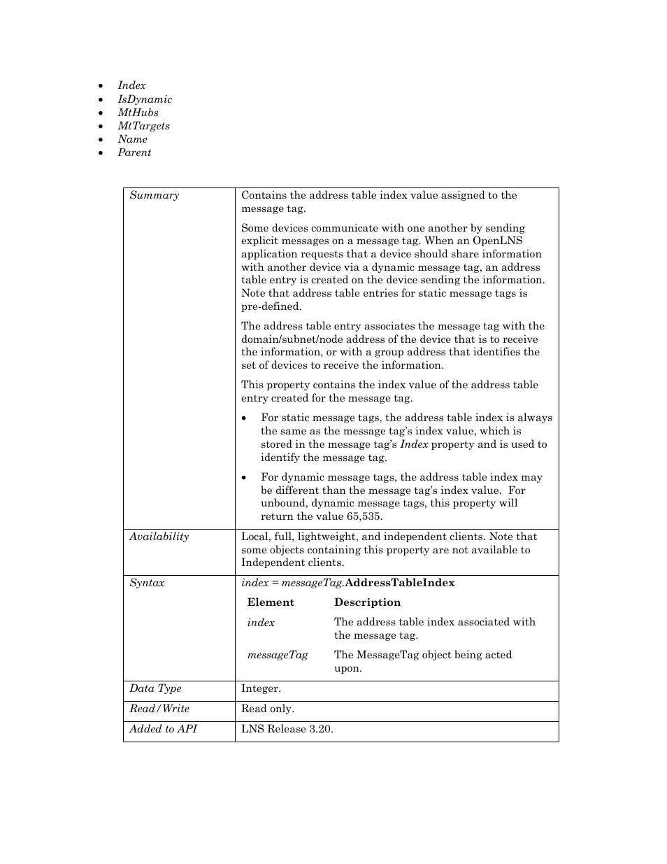 Addresstableindex | Echelon OpenLNS User Manual | Page 490 / 1081