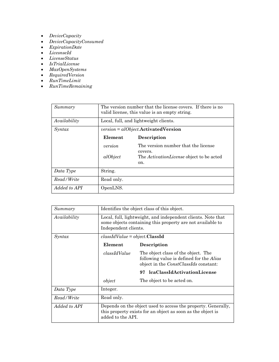 Activatedversion, Classid | Echelon OpenLNS User Manual | Page 52 / 1081