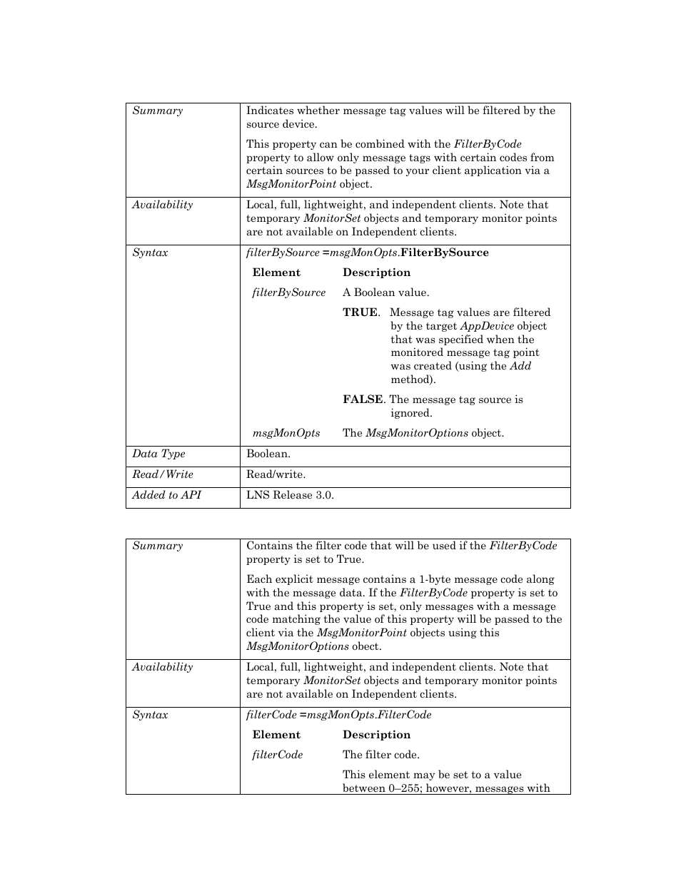 Filterbysource, Filtercode | Echelon OpenLNS User Manual | Page 523 / 1081