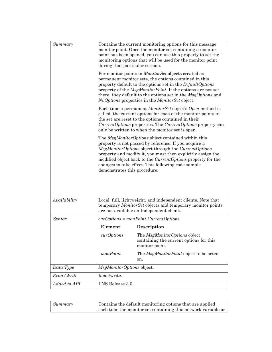 Currentoptions, Defaultoptions, E currentoptions | Echelon OpenLNS User Manual | Page 535 / 1081