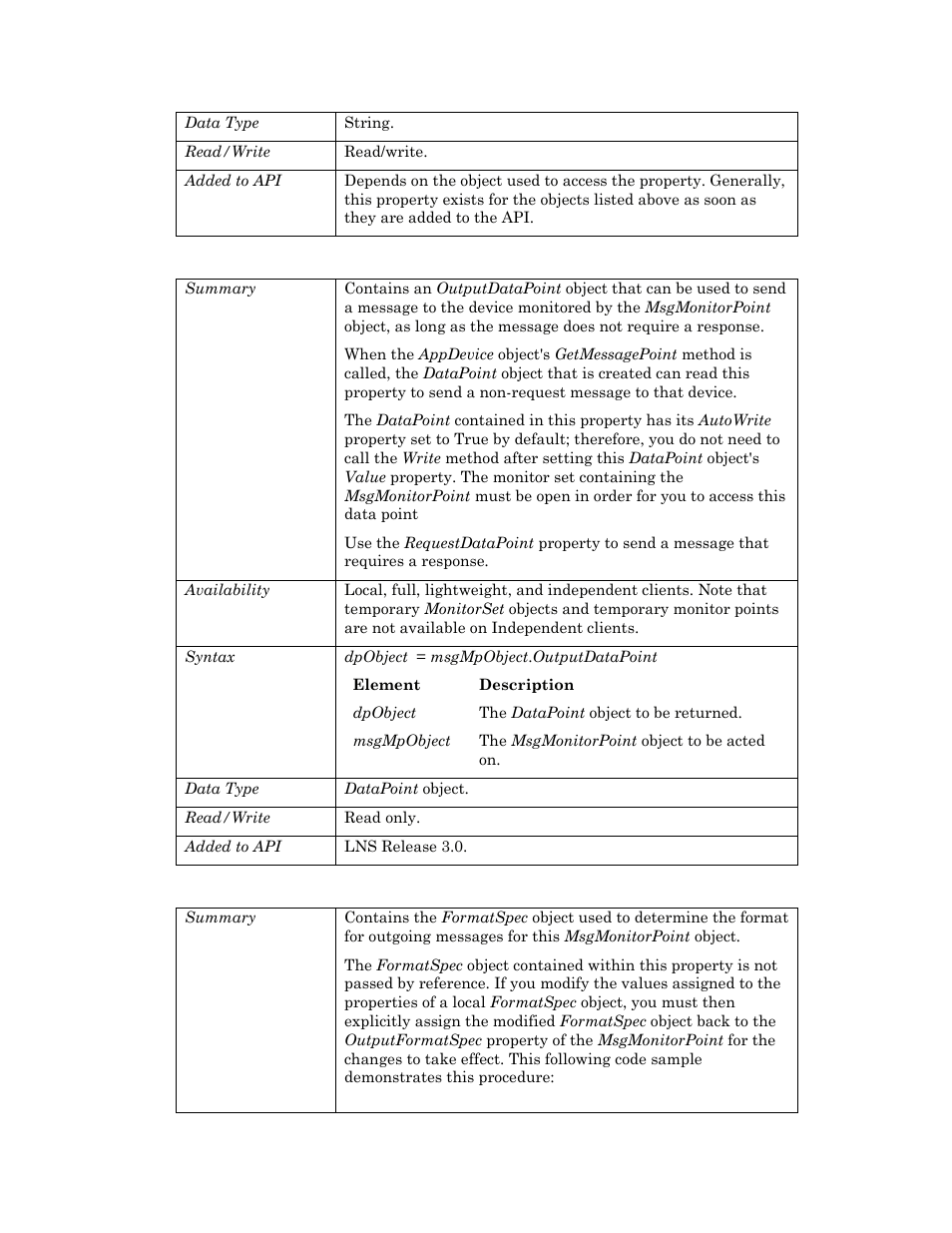 Outputdatapoint, Outputfromatspec, Outputdatapoint p | Outputformatspec | Echelon OpenLNS User Manual | Page 538 / 1081