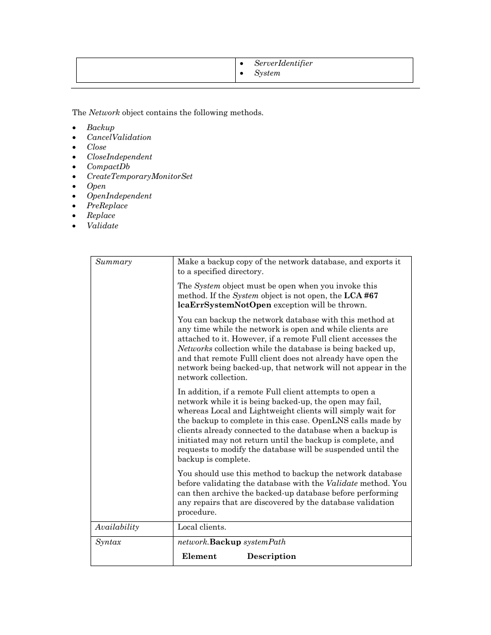 Methods, Backup | Echelon OpenLNS User Manual | Page 552 / 1081