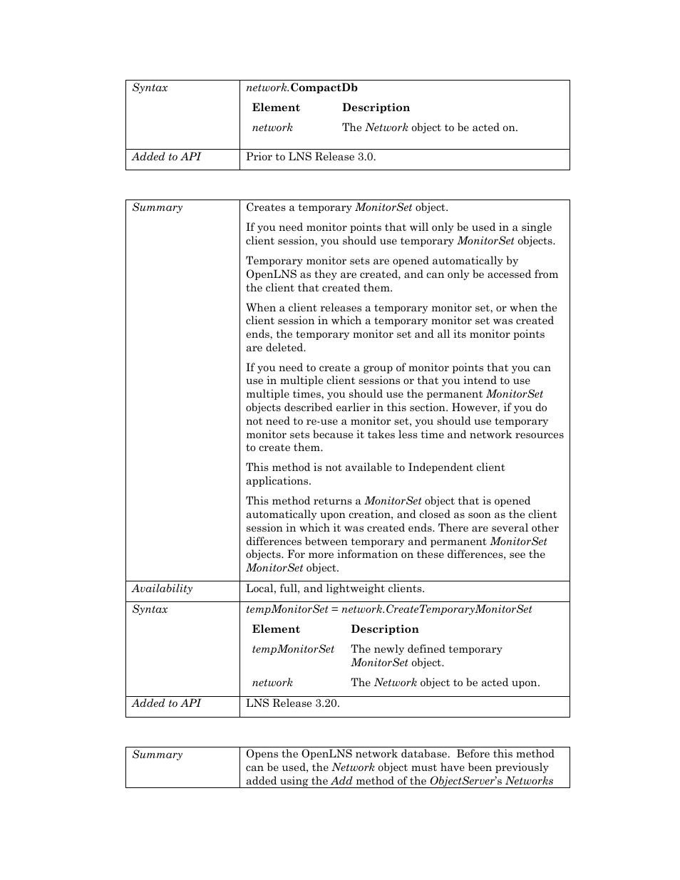 Createtemporarymonitorset, Open, S open | Echelon OpenLNS User Manual | Page 555 / 1081