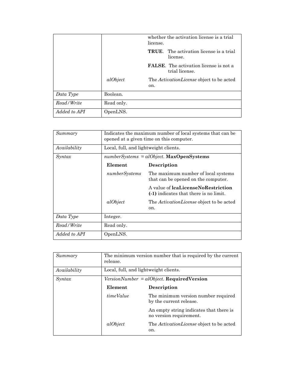 Maxopensystems, Requiredversion, Runtimelimit | Echelon OpenLNS User Manual | Page 56 / 1081