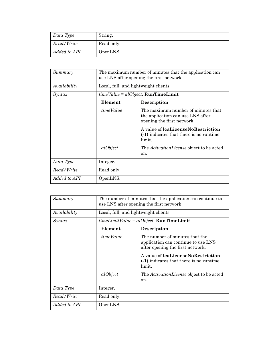 Runtimelimit, Runtimeremaining | Echelon OpenLNS User Manual | Page 57 / 1081