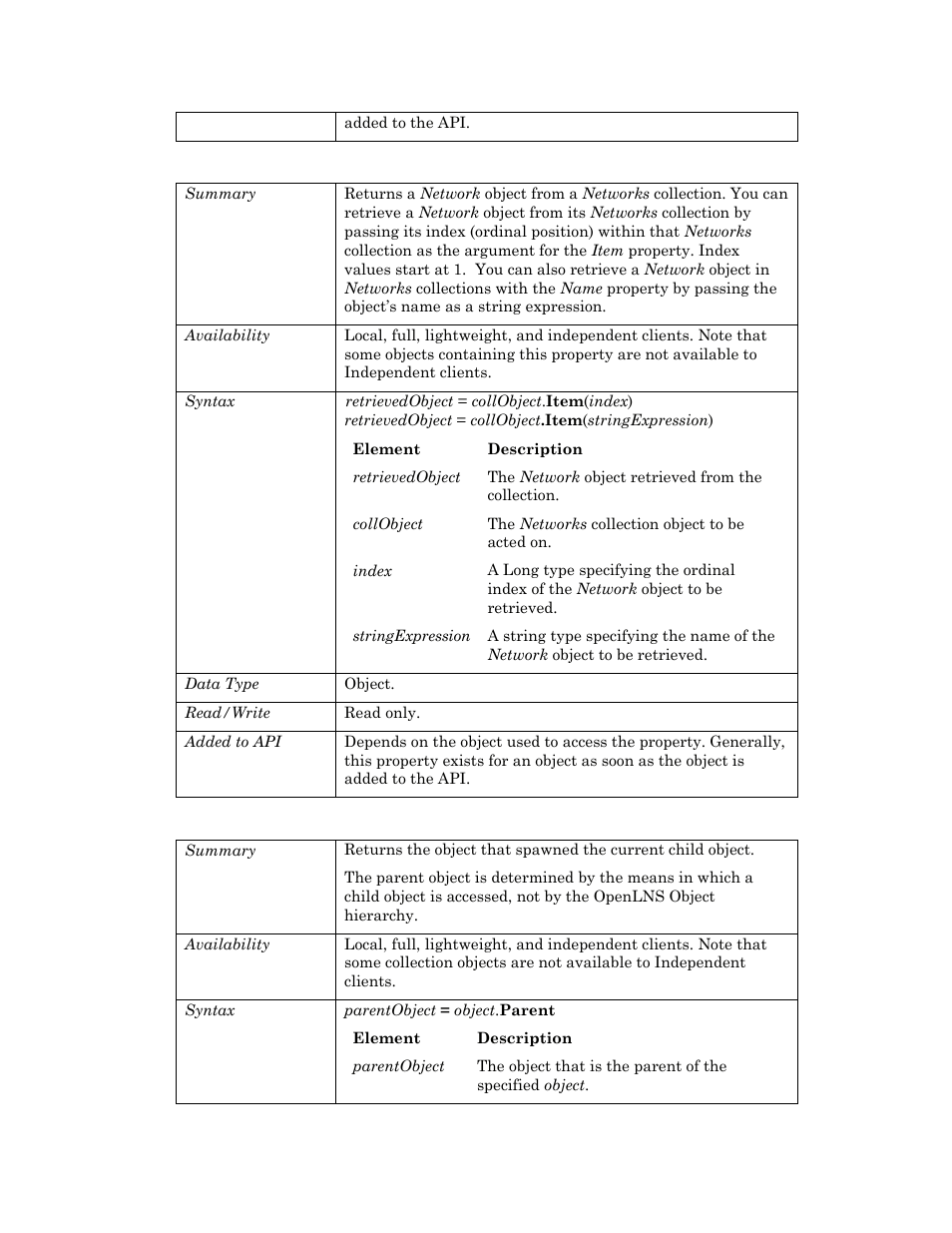 Item, Parent | Echelon OpenLNS User Manual | Page 580 / 1081