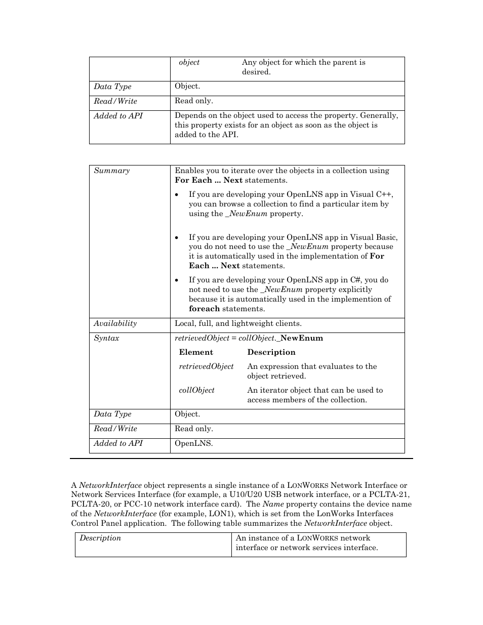 Newenum, Networkinterface | Echelon OpenLNS User Manual | Page 581 / 1081